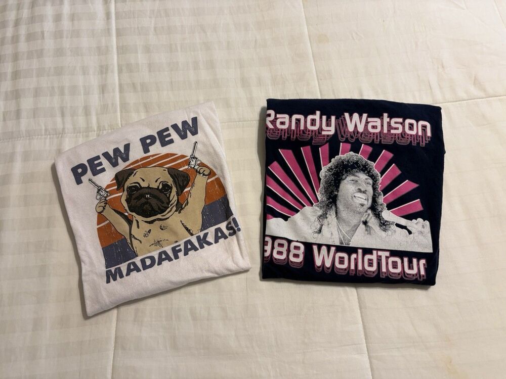 2 Sz Large Tees Lot Randy Watson & Pew Pew Pug